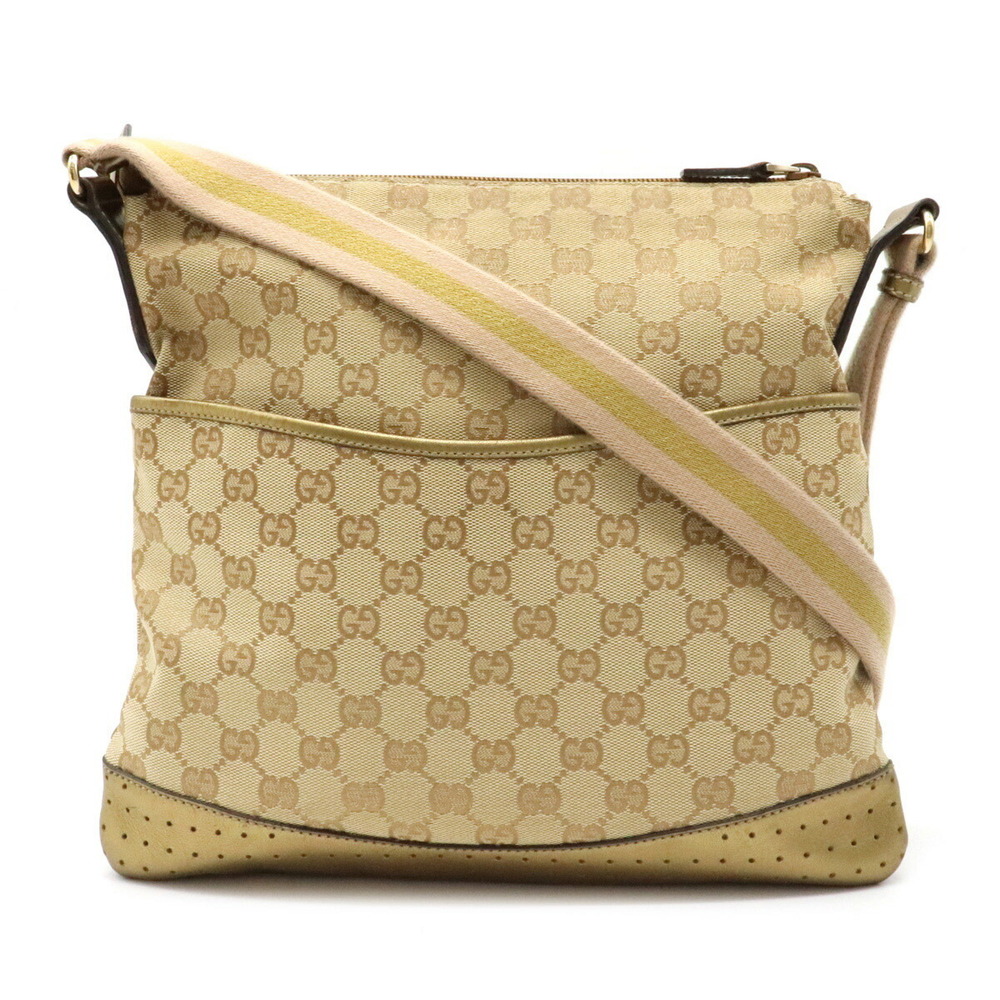 Gucci GG Punching Crossbody Bag Leather Khaki Beige